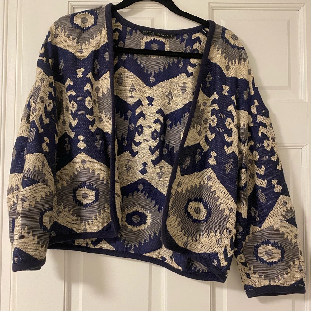 Zara WomanNavy and Beige Patterned Women's Bolero Jacket - Picture 2 of 4
